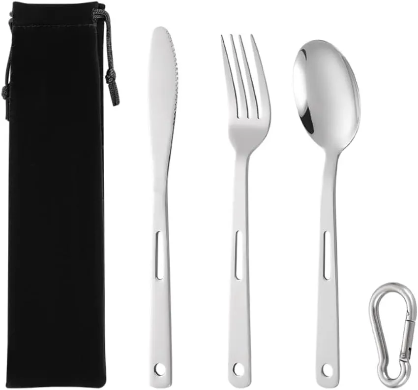 3 Stainless Steel Portable Tableware, Three-Piece Set of Knives, Forks and Spoons, Outdoor Camping Student Cloth Bag Tableware Set