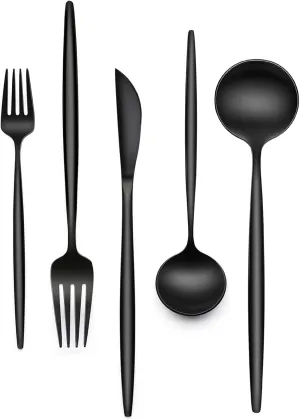 30-Piece Black Silverware Set, Flatware Set for 6, Food-Grade Stainless Steel Tableware Cutlery Set, Utensil Sets Kitchen Cutlery for Home Office Restaurant Hotel