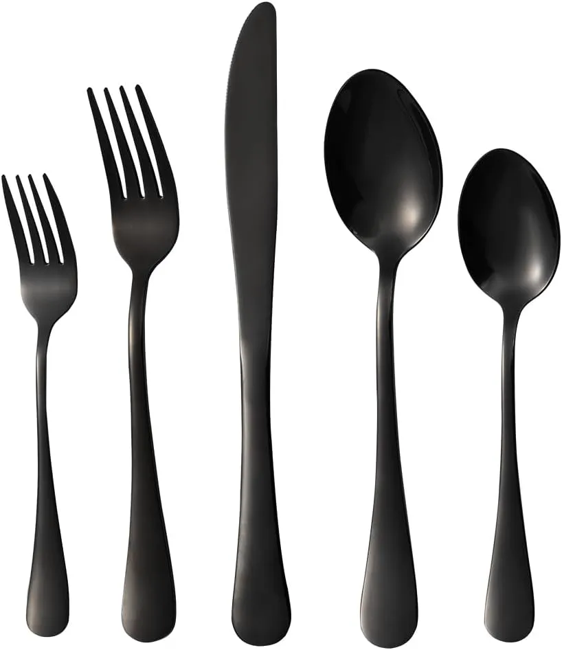 30-piece Black Silverware Set, Stainless Steel Flatware Set, Cutlery Set For Home Kitchen, Tableware Set Service for 6, Dishwasher Safe