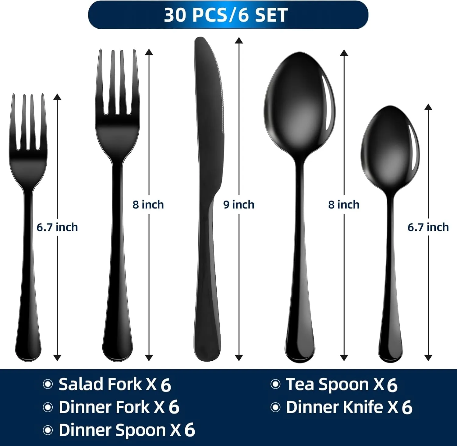 30 Piece Silverware Set, Flatware Cutlery Set for 6, 18/10 Stainless Steel Silverware, Durable Home Kitchen Eating Tableware Set,Restaurant, Wedding, Party,Dishwasher Safe