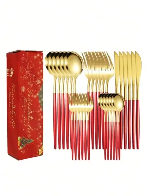 30 Piece Stainless Steel Christmas Tableware Set