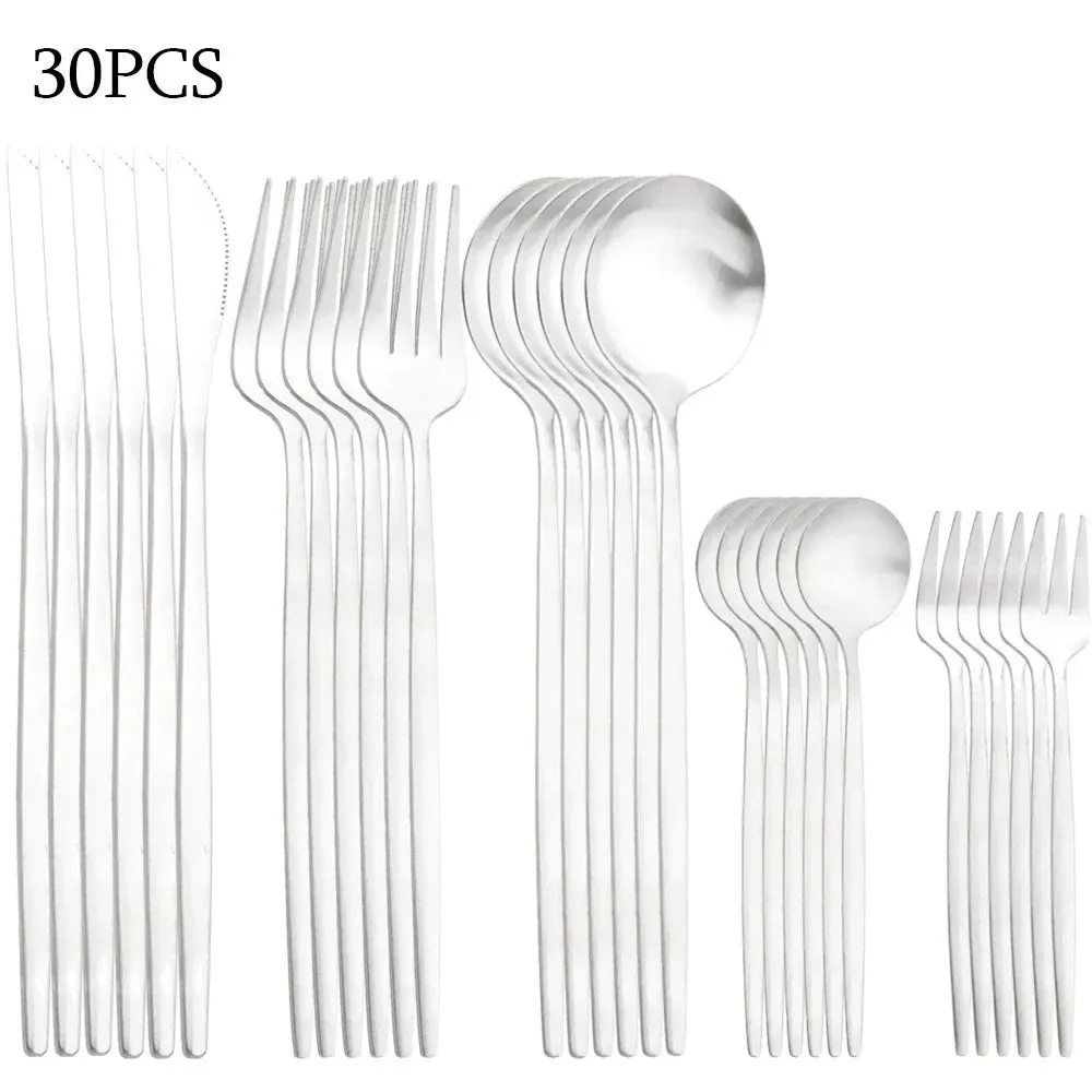 30 Piece Stainless Steel Cutlery Set For Dinner And Kitchen Tableware
