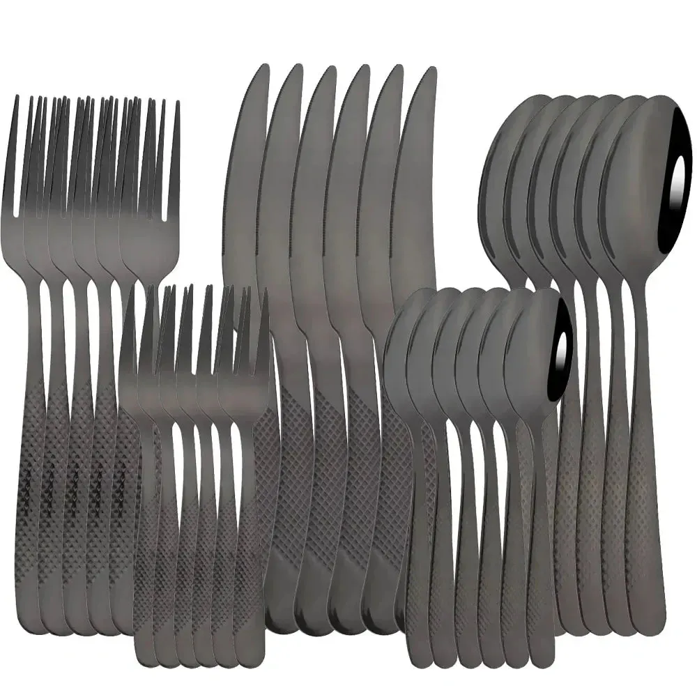 30 Piece Stainless Steel Cutlery Set Matte Black Silverware For Kitchen Tableware