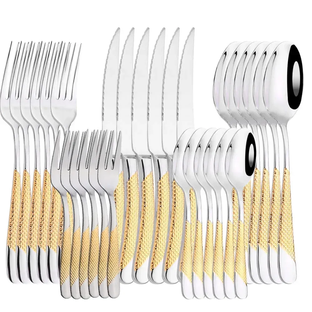 30 Piece Stainless Steel Cutlery Set Matte Black Silverware For Kitchen Tableware