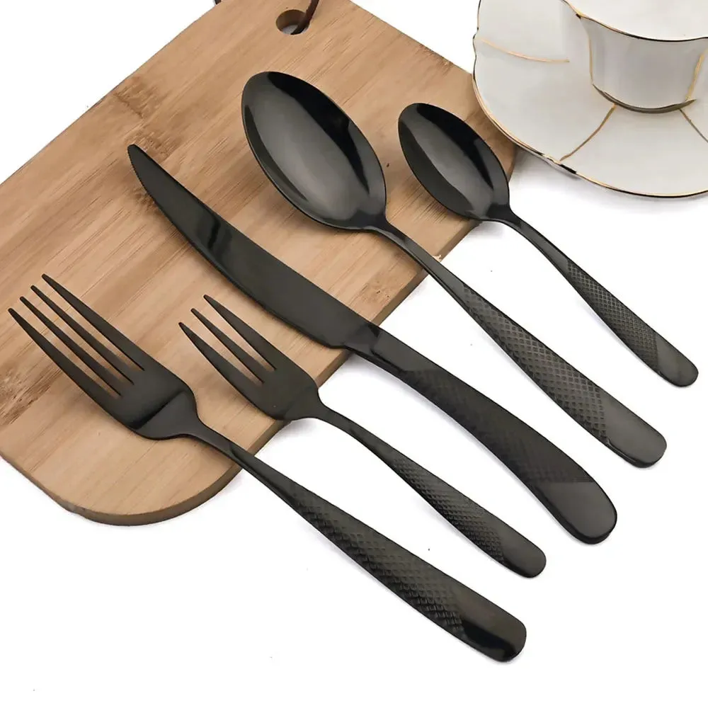 30 Piece Stainless Steel Cutlery Set Matte Black Silverware For Kitchen Tableware