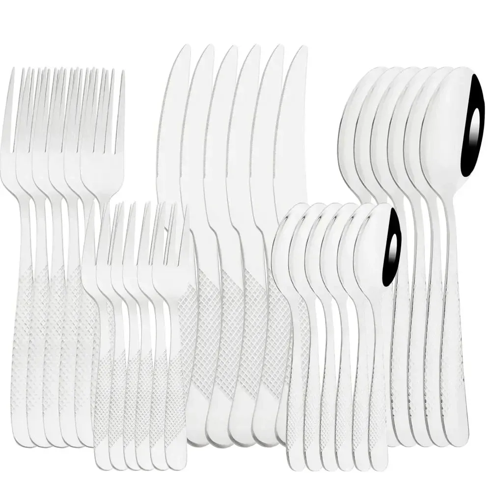 30 Piece Stainless Steel Cutlery Set Matte Black Silverware For Kitchen Tableware