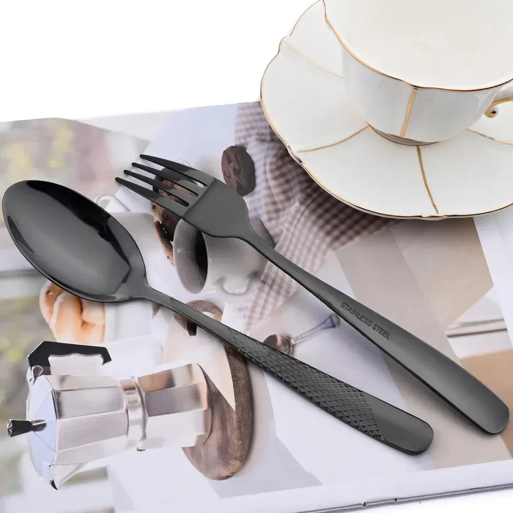 30 Piece Stainless Steel Cutlery Set Matte Black Silverware For Kitchen Tableware