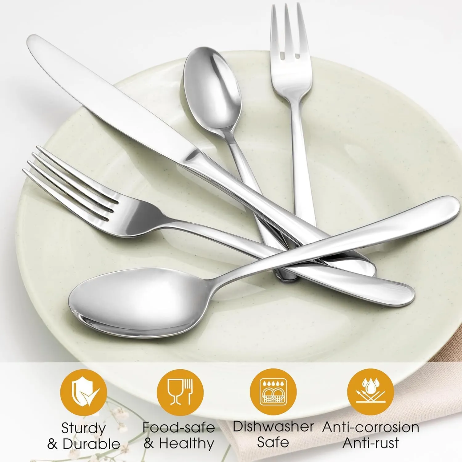 30-Piece Stainless Steel Flatware Set, Service for 6, Durable 18/0 Silverware with Ergonomic Design, Dishwasher Safe Tableware in Simple Style