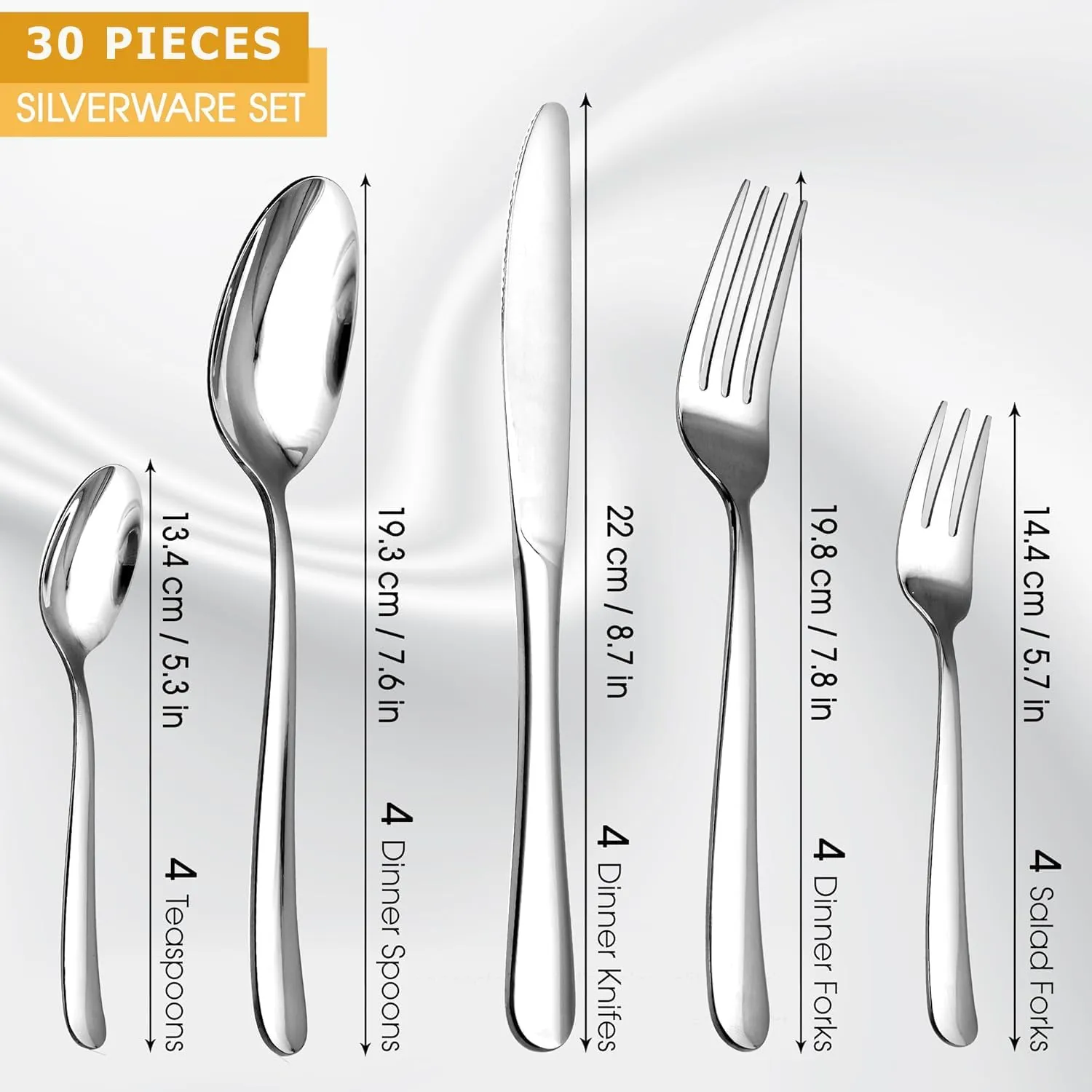 30-Piece Stainless Steel Flatware Set, Service for 6, Durable 18/0 Silverware with Ergonomic Design, Dishwasher Safe Tableware in Simple Style