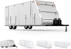 300D Top Travel Trailer RV Cover with Waterproof PU Coating Rip-Resistent & Anti-UV Winter Camper Cover Fits 24' to 27' Travel Trailer