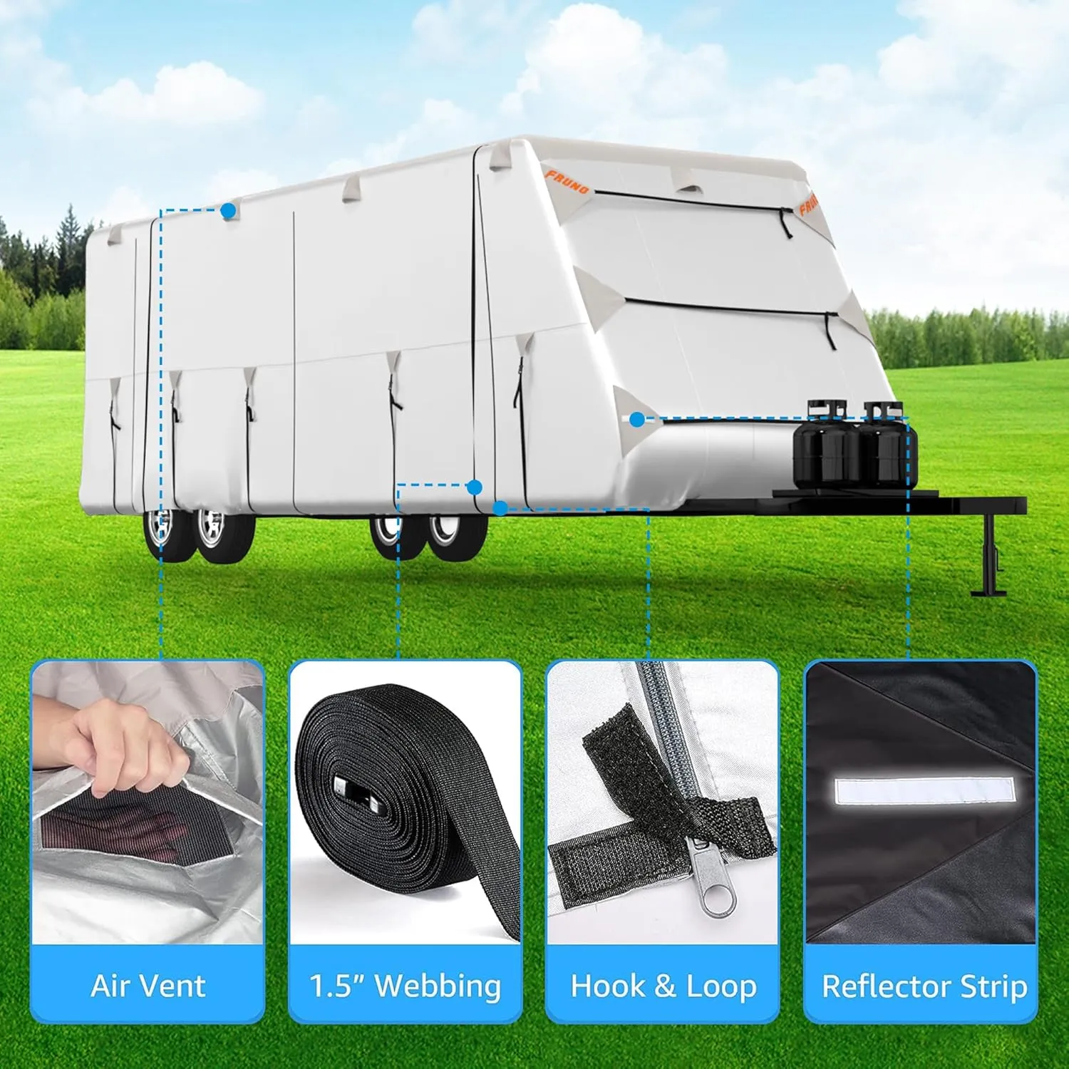 300D Top Travel Trailer RV Cover with Waterproof PU Coating Rip-Resistent & Anti-UV Winter Camper Cover Fits 24' to 27' Travel Trailer