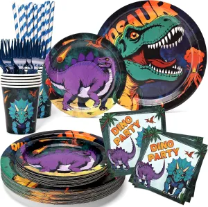 300Pcs Dinosaur Party Plates and Napkins - 50 Guests Dino Tablewares Party Supplies Include Cups Forks Straws For Boys Kids Birthday