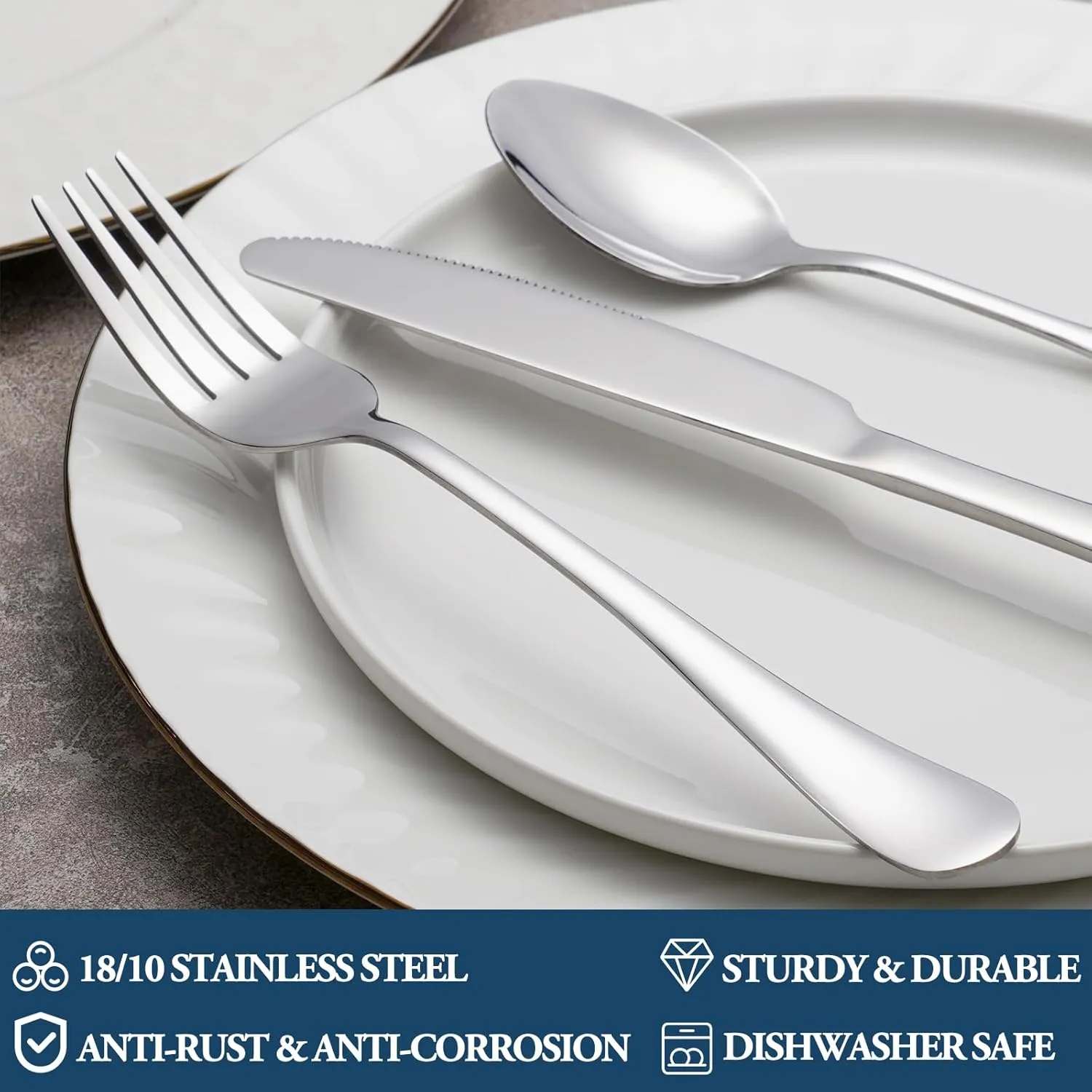 32-Piece Dinner Fork Set, Stainless Steel Silverware, Cutlery, Mirror Polished, Dishwasher Safe - 8 Inch