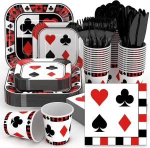 350 Pcs Paper Plates and Napkins Set Disposable Dinnerware Party Supplies Tableware Serve 50 Guest Cups Knife Forks Spoon(Black,Red,Casino)