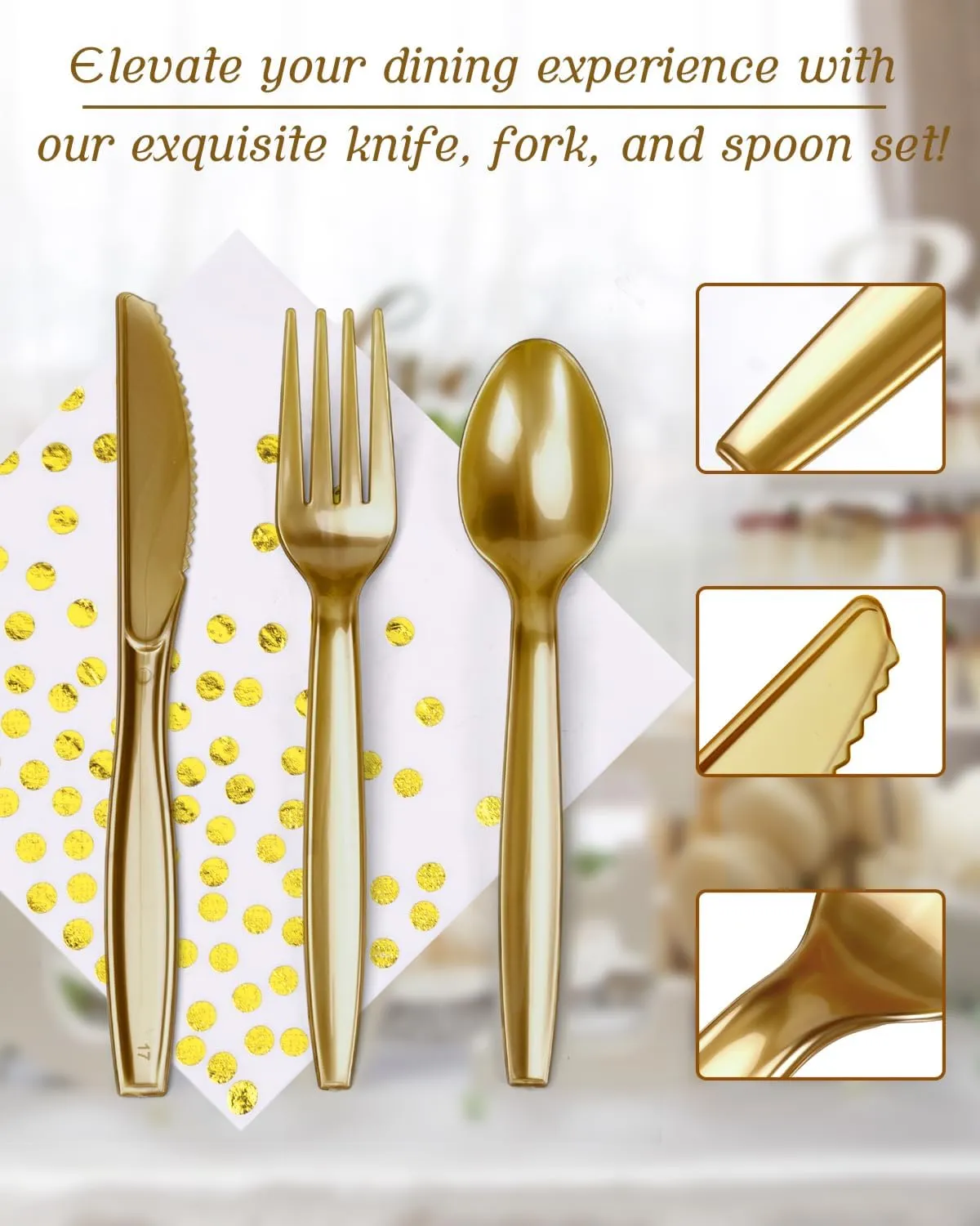 350 Pieces Party Supplies, White and Gold Dots Party Plates Cups and Napkins Sets with Plastic Knives forks spoons, Disposable Tableware Serves 50 Sets for Wedding, Birthday, Graduation, Festivals