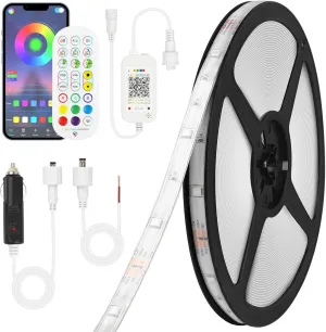 35ft LED Boat Lights Strip, IP68 Waterproof 12V Marine LED Strip with Remote & App Control - Color Changing, Music Sync, Smart Timer - Includes Cigarette Lighter Plug & DC Wire