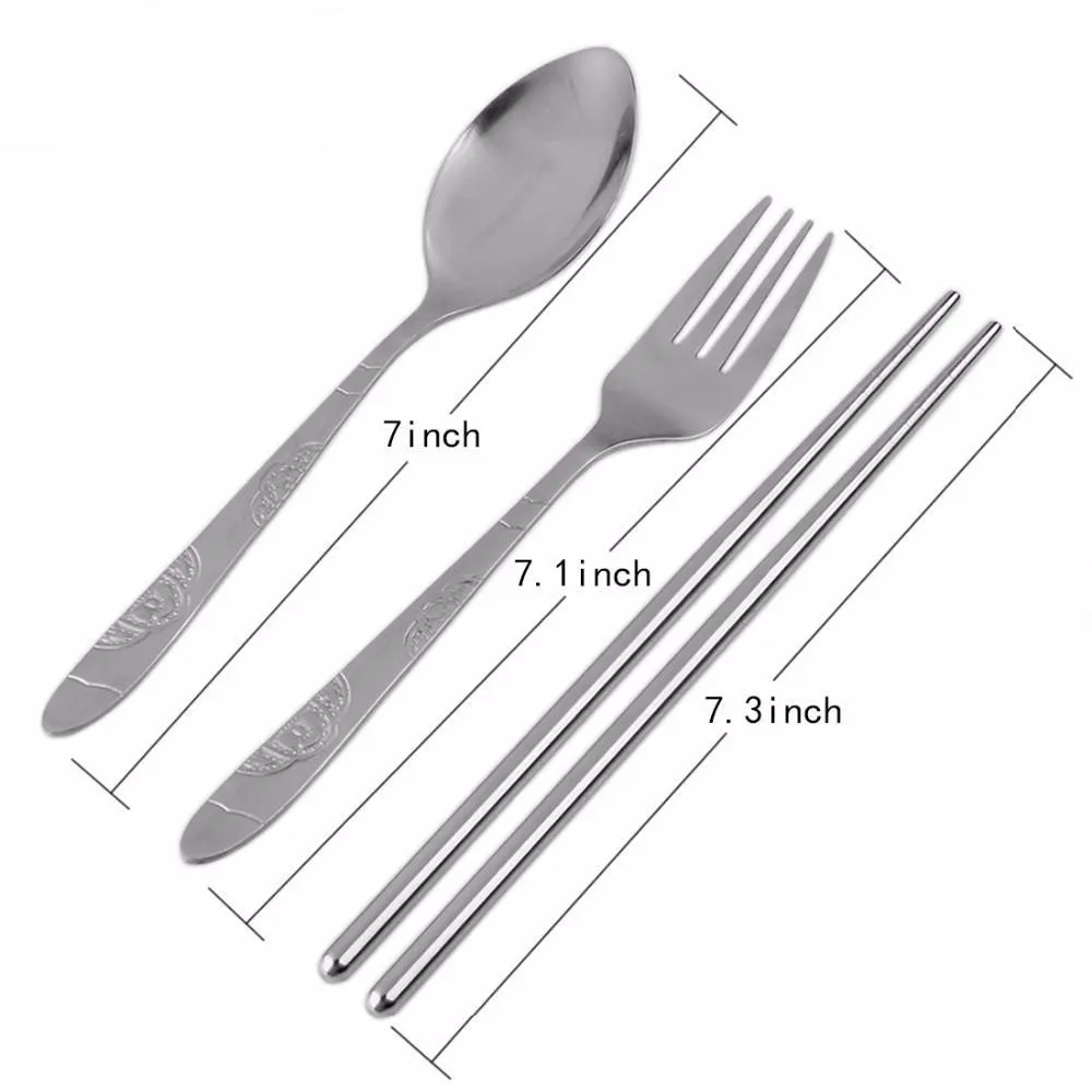 3Pcs Stainless Steel Portable Tableware Set