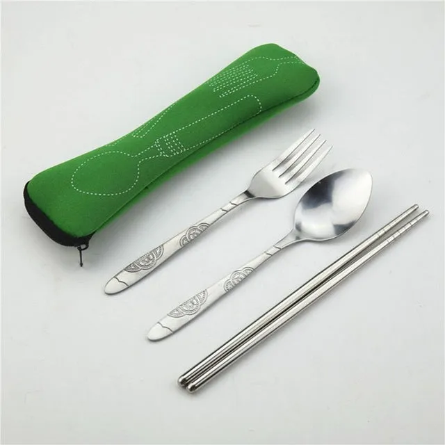 3Pcs Stainless Steel Portable Tableware Set