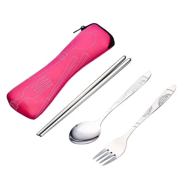 3Pcs Stainless Steel Portable Tableware Set
