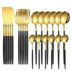 4 / 6 / 16 / 24 Piece Portuguese Stainless Steel Tableware Set For Family Hotel Restaurant