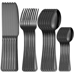 4 / 6 / 16 / 24 Piece Stainless Steel Black Tableware Set