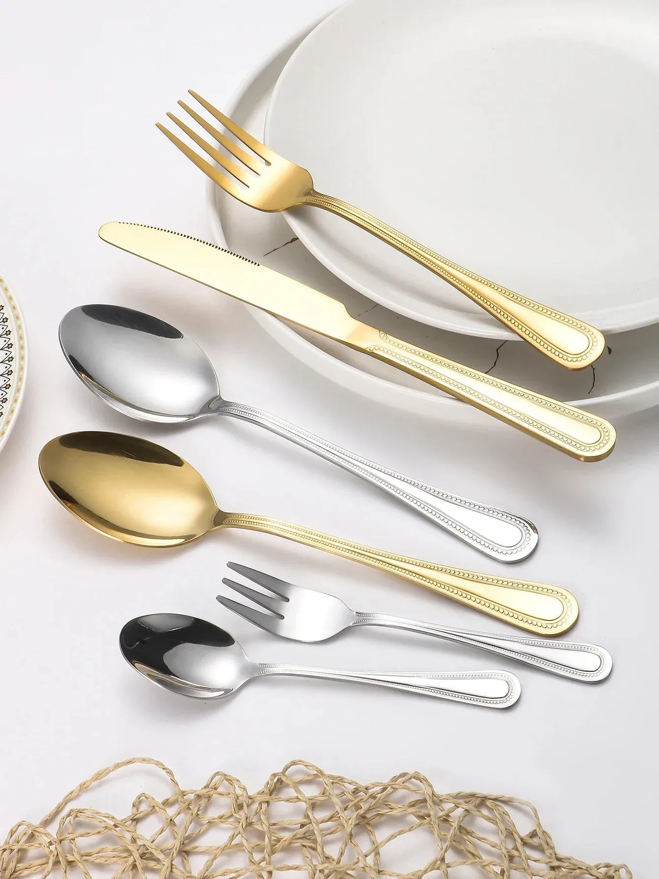 4 / 6 / 16 / 24 Piece Stainless Steel Gold Tableware Set