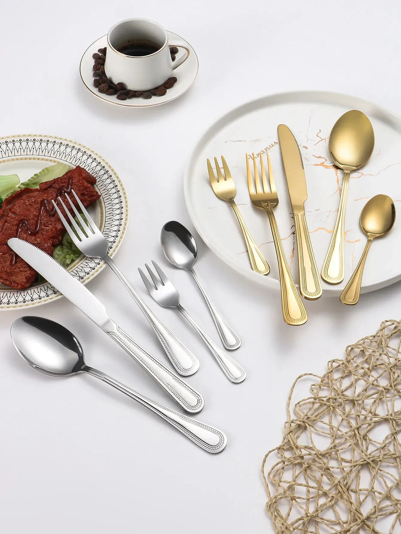4 / 6 / 16 / 24 Piece Stainless Steel Gold Tableware Set