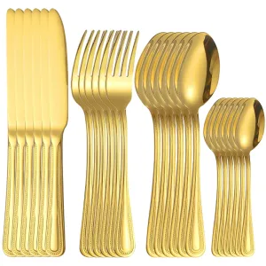 4 / 6 / 16 / 24 Piece Stainless Steel Gold Tableware Set