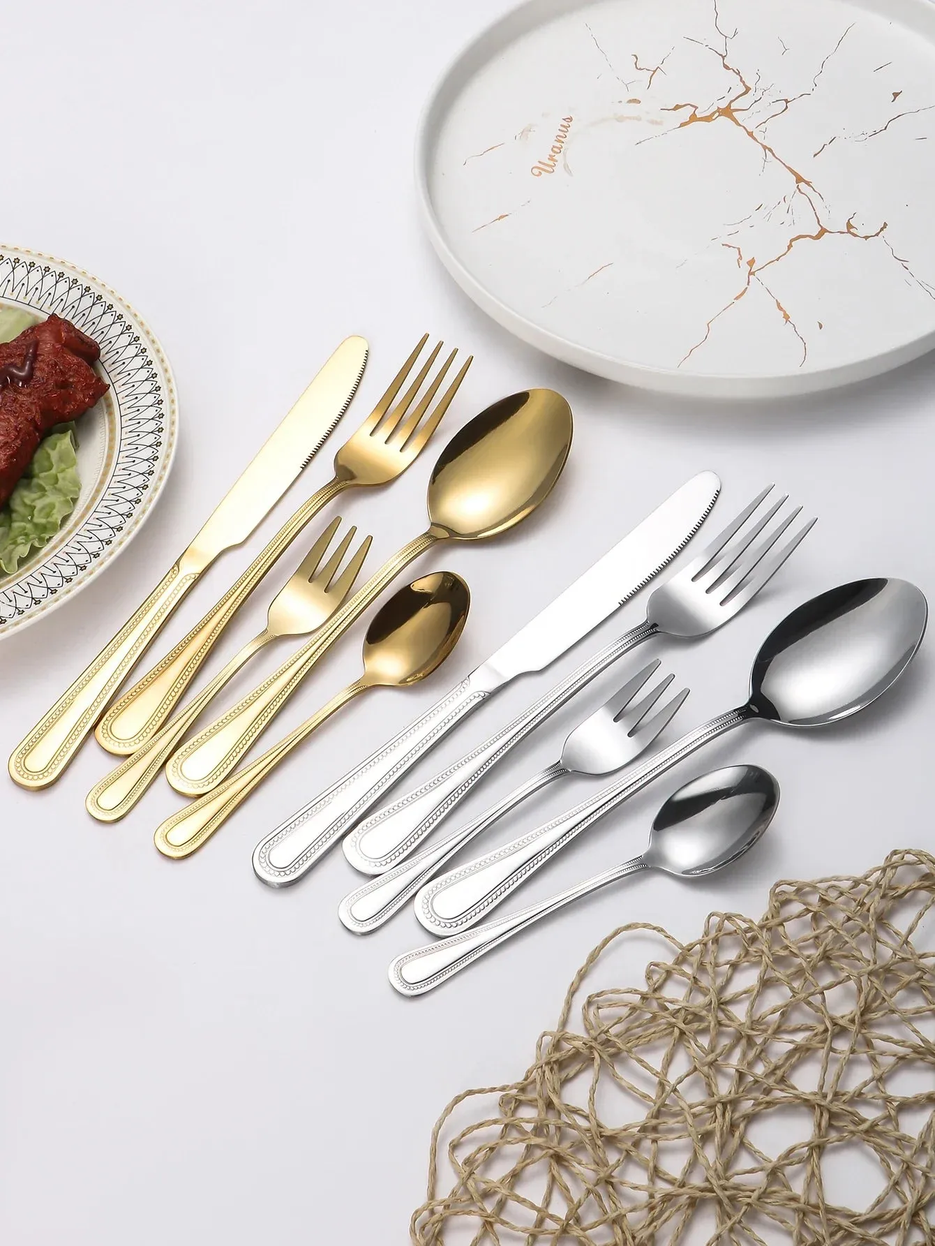 4 / 6 / 16 / 24 Piece Stainless Steel Gold Tableware Set