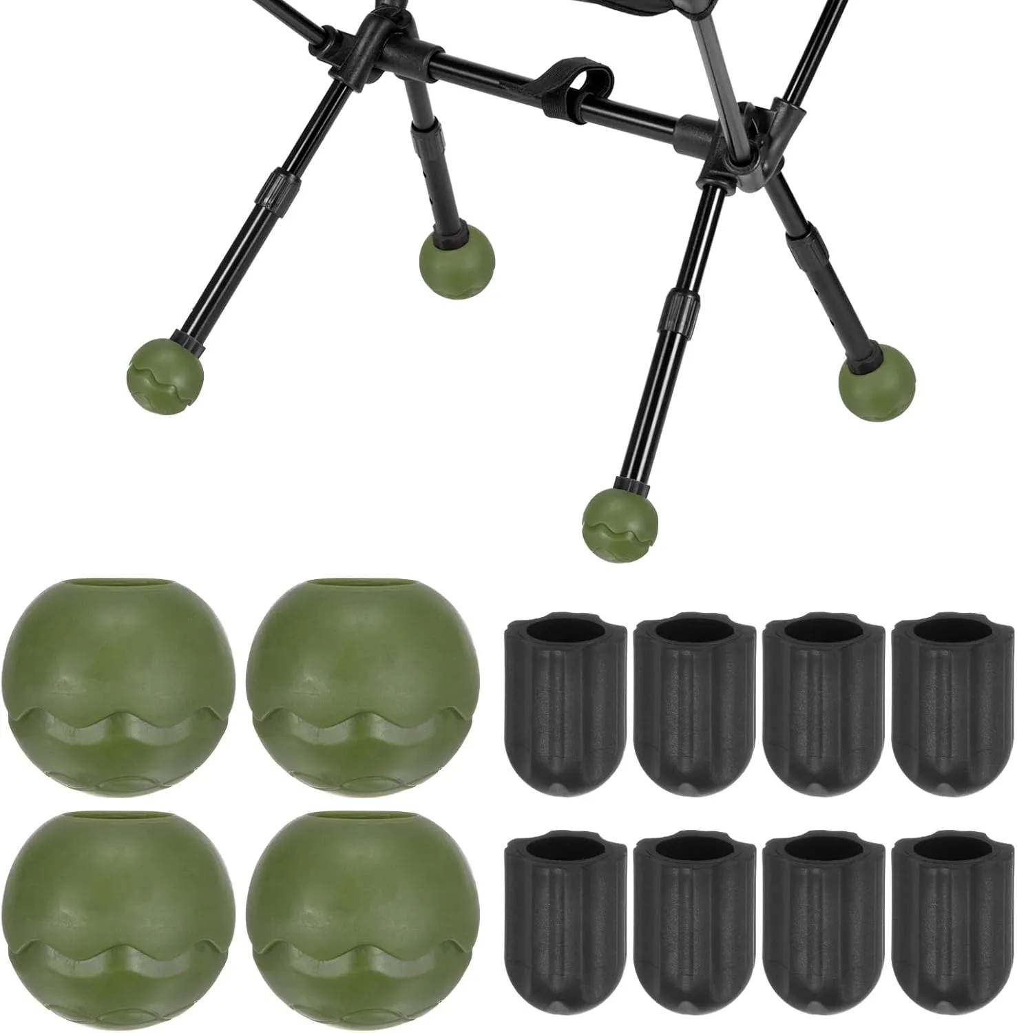 4-Pack Camping Chair Stabilizing Rubber Ball Feet, Leg Protector W 8pcs 15mm Foot Cover for Portable Camping Chair, Help Stability on Rugged and Uneven Surfaces [Jungle Green]
