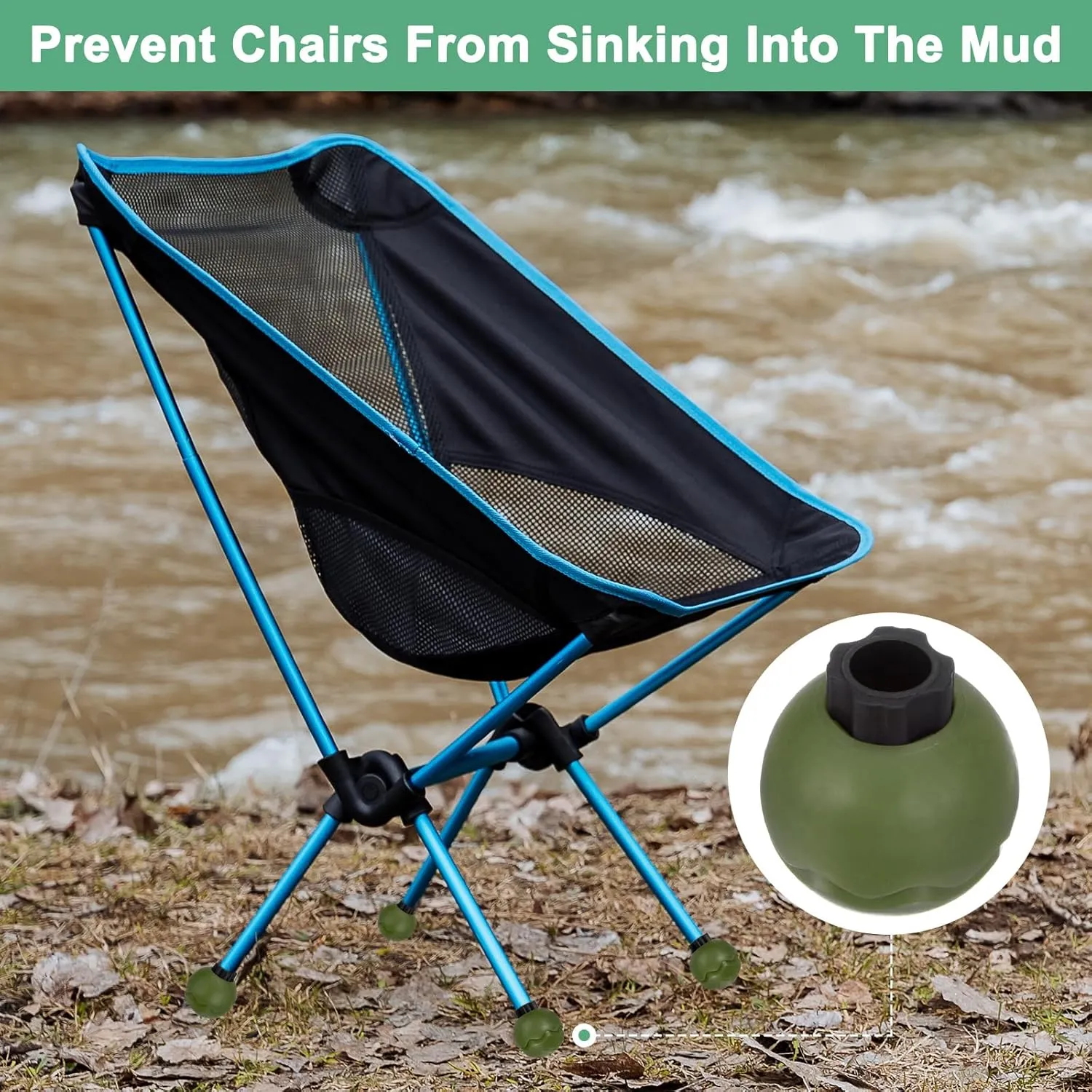 4-Pack Camping Chair Stabilizing Rubber Ball Feet, Leg Protector W 8pcs 15mm Foot Cover for Portable Camping Chair, Help Stability on Rugged and Uneven Surfaces [Jungle Green]