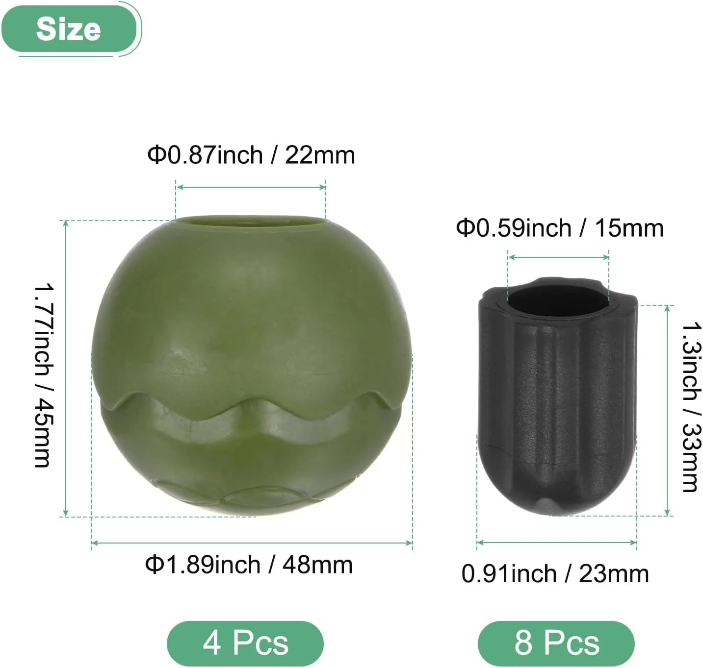 4-Pack Camping Chair Stabilizing Rubber Ball Feet, Leg Protector W 8pcs 15mm Foot Cover for Portable Camping Chair, Help Stability on Rugged and Uneven Surfaces [Jungle Green]