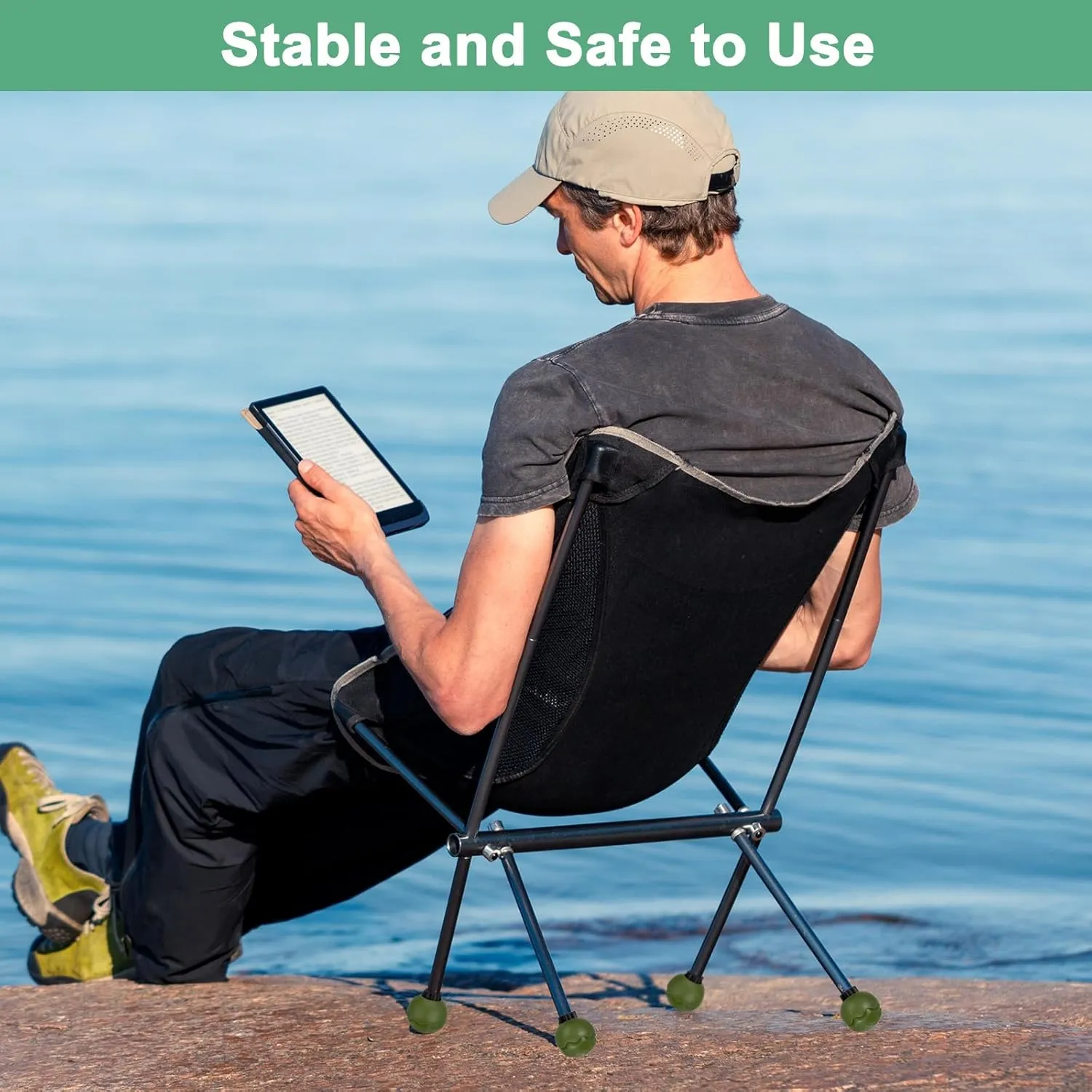 4-Pack Camping Chair Stabilizing Rubber Ball Feet, Leg Protector W 8pcs 15mm Foot Cover for Portable Camping Chair, Help Stability on Rugged and Uneven Surfaces [Jungle Green]