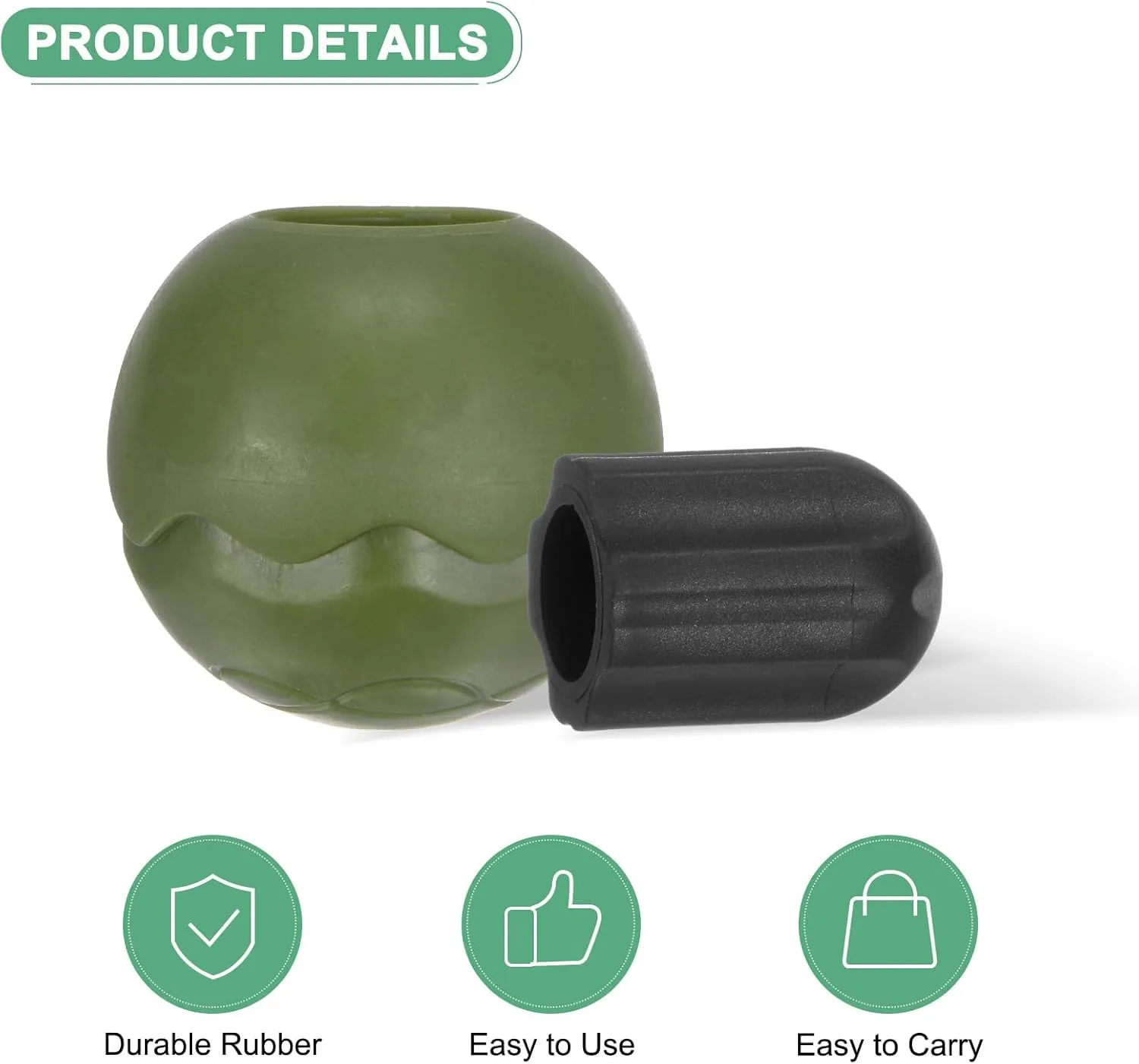 4-Pack Camping Chair Stabilizing Rubber Ball Feet, Leg Protector W 8pcs 15mm Foot Cover for Portable Camping Chair, Help Stability on Rugged and Uneven Surfaces [Jungle Green]