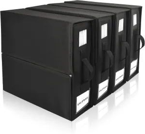 4 Pack Sheet Organizers and Storage, Foldable Bed Sheet Organizer for Linen Closet, with Window XL (Queen & King Size) Organizing Bedding Container, Black