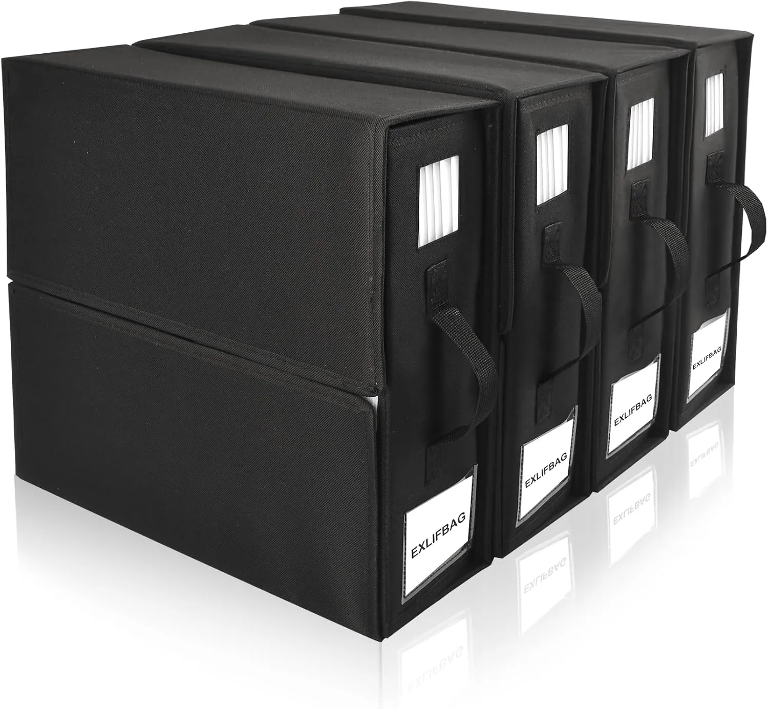4 Pack Sheet Organizers and Storage, Foldable Bed Sheet Organizer for Linen Closet, with Window XL (Queen & King Size) Organizing Bedding Container, Black