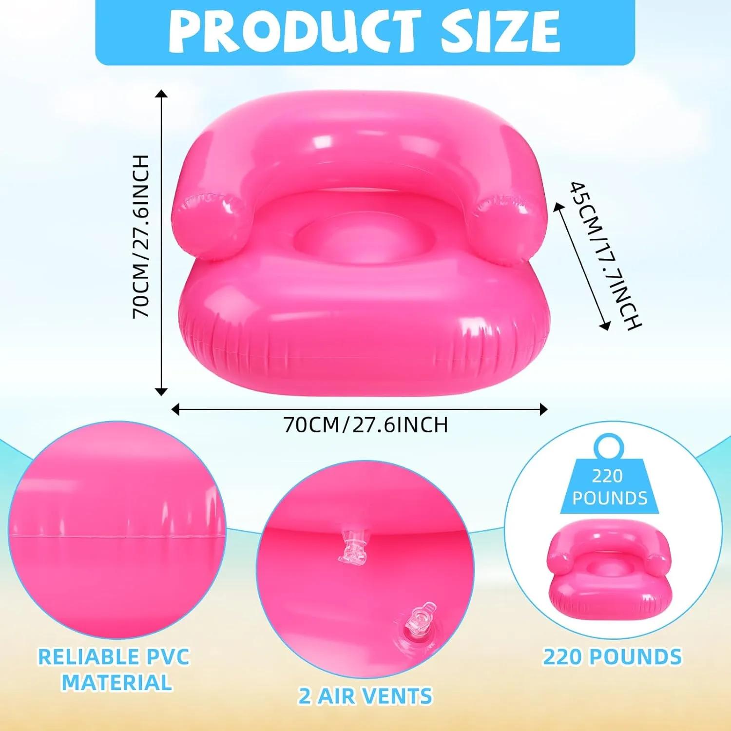 4 Pcs 28 Inch Kids Inflatable Chairs Blow up Chairs Inflatable Furniture Novelty Blow up Couch Seat Waterproof PVC Air Sofa Couch for Kids Beach 90s Party Camping, Picnics Party Supplies
