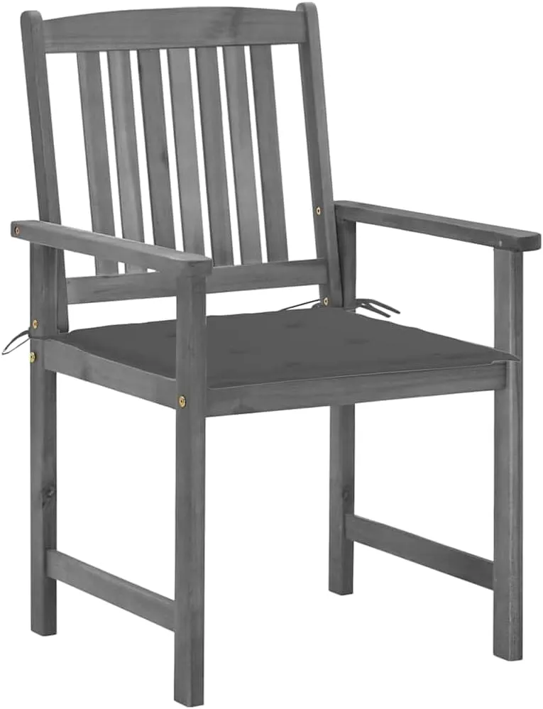 4-Piece Gray Solid Acacia Wood Patio Chairs Set with Cushions, Outdoor Furniture for Backyard Poolside Beach Camping, Rustic Wooden Lounge Chairs with Wash-Resistant Finish
