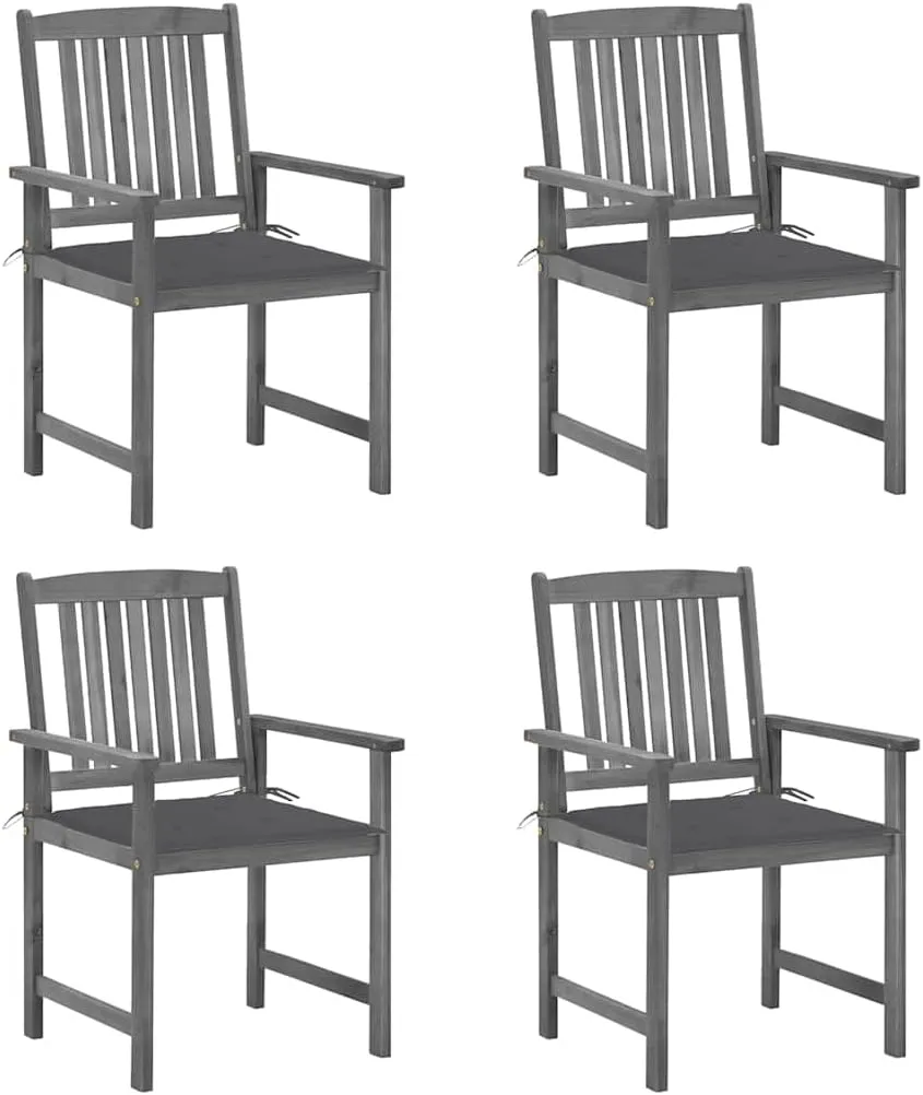 4-Piece Gray Solid Acacia Wood Patio Chairs Set with Cushions, Outdoor Furniture for Backyard Poolside Beach Camping, Rustic Wooden Lounge Chairs with Wash-Resistant Finish