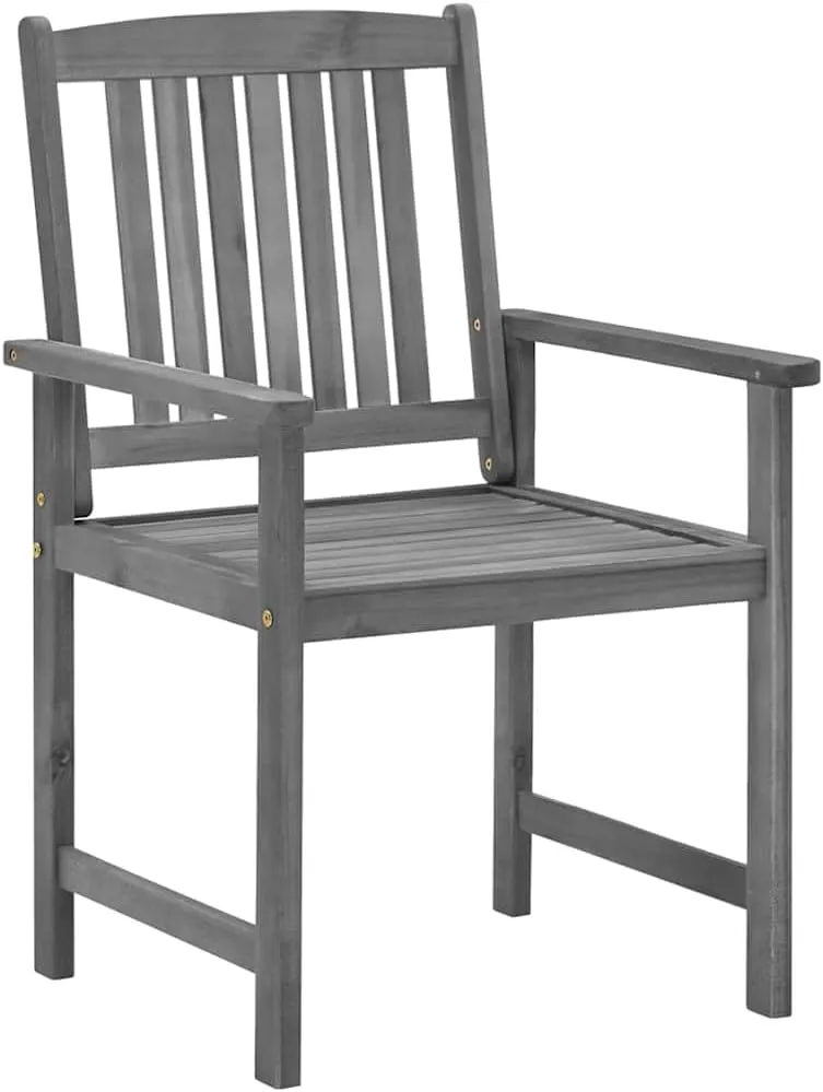 4-Piece Gray Solid Acacia Wood Patio Chairs Set with Cushions, Outdoor Furniture for Backyard Poolside Beach Camping, Rustic Wooden Lounge Chairs with Wash-Resistant Finish
