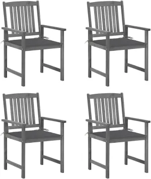 4-Piece Gray Solid Acacia Wood Patio Chairs Set with Cushions, Outdoor Furniture for Backyard Poolside Beach Camping, Rustic Wooden Lounge Chairs with Wash-Resistant Finish