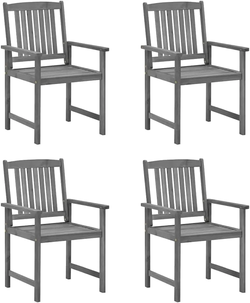 4-Piece Gray Solid Acacia Wood Patio Chairs Set with Cushions, Outdoor Furniture for Backyard Poolside Beach Camping, Rustic Wooden Lounge Chairs with Wash-Resistant Finish