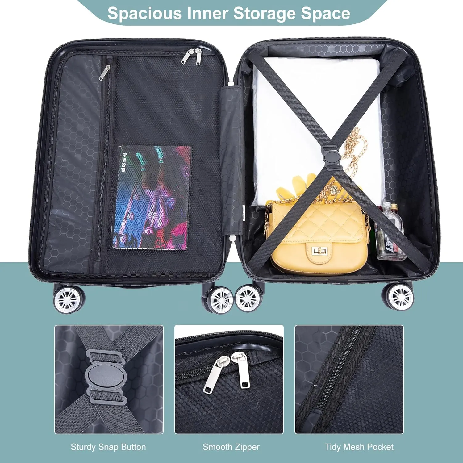 4 Piece Luggage Sets Travel Suitcase, Large Capacity Lightweight Luggage Sets with TSA Lock & Spinner Wheels, Clearance Carry On Luggage Suitcase Set