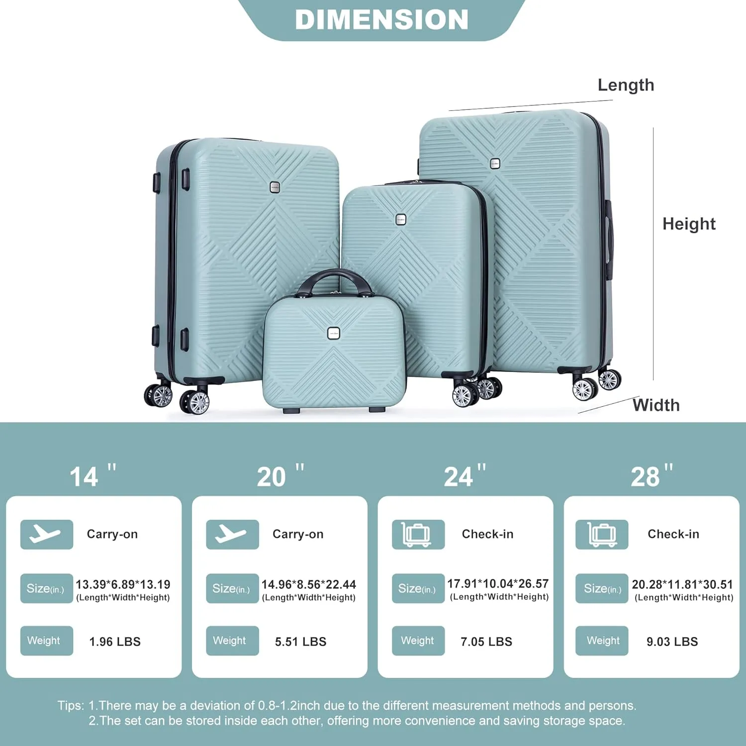 4 Piece Luggage Sets Travel Suitcase, Large Capacity Lightweight Luggage Sets with TSA Lock & Spinner Wheels, Clearance Carry On Luggage Suitcase Set