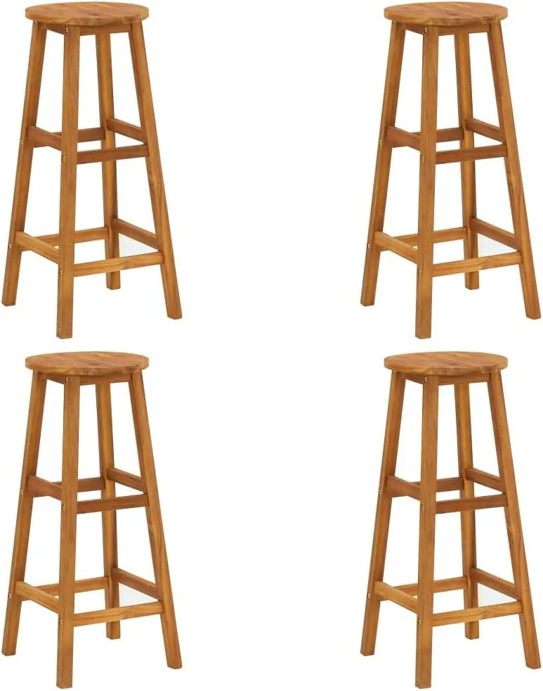 4-Piece Solid Acacia Wood Bar Stools Set with Footrests, Outdoor Patio Furniture Chairs for Kitchen, Poolside, Backyard, Oil-Finished Durable Wooden Seating