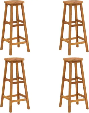 4-Piece Solid Acacia Wood Bar Stools Set with Footrests, Outdoor Patio Furniture Chairs for Kitchen, Poolside, Backyard, Oil-Finished Durable Wooden Seating