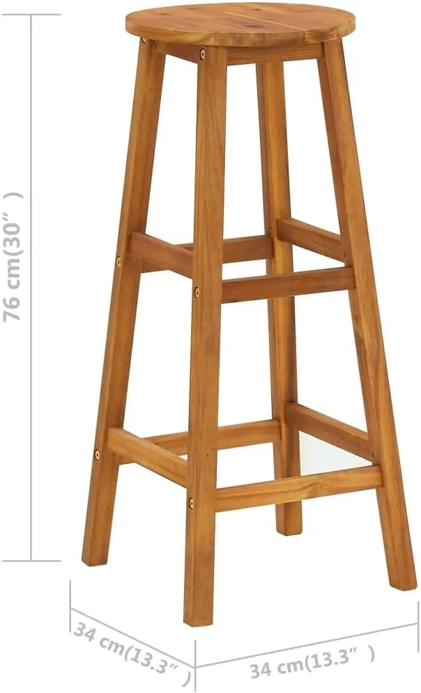 4-Piece Solid Acacia Wood Bar Stools Set with Footrests, Outdoor Patio Furniture Chairs for Kitchen, Poolside, Backyard, Oil-Finished Durable Wooden Seating