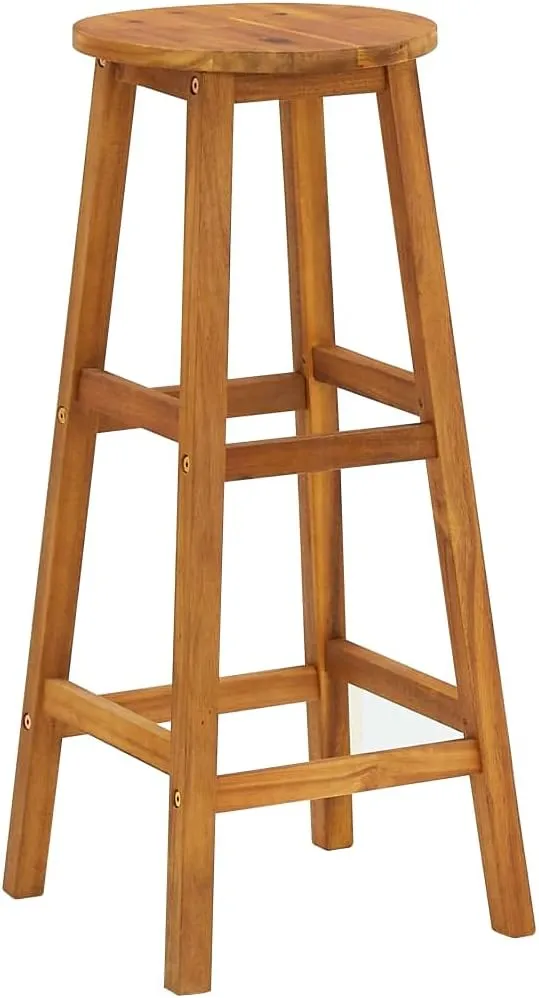 4-Piece Solid Acacia Wood Bar Stools Set with Footrests, Outdoor Patio Furniture Chairs for Kitchen, Poolside, Backyard, Oil-Finished Durable Wooden Seating