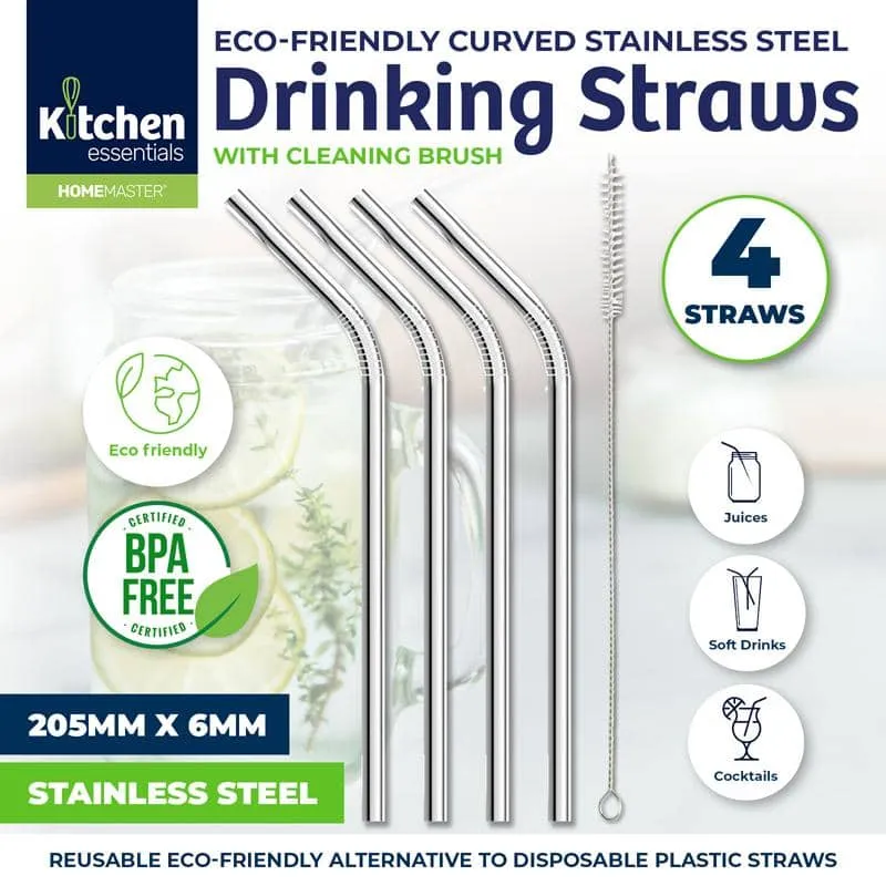 4 Stainless Steel Straws & 1 Cleaning Brush Set