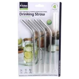 4 Stainless Steel Straws & 1 Cleaning Brush Set